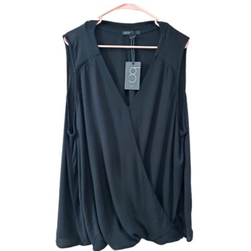 NWT Gibson Faux Wrap Sleeveless Black Top 2X